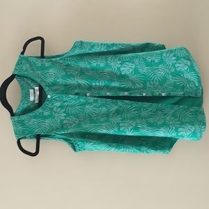 C&C California 100% Linen Tropical Print Sleeveless Tank Top Round Hem sz L